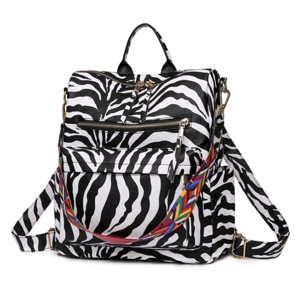 BLACK AND WHITE ZEBRA PRINT MINI SHOULDER BAG/BACKPACK